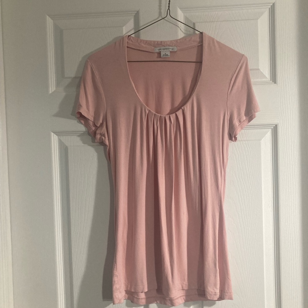 Liz Claiborne Light Pink Top, Scoop Neck with Pleating, Size S